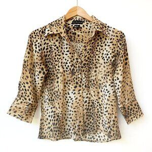 Ranked 100% Silk Leopard Print Sheer Button Down Blouse Size P/M